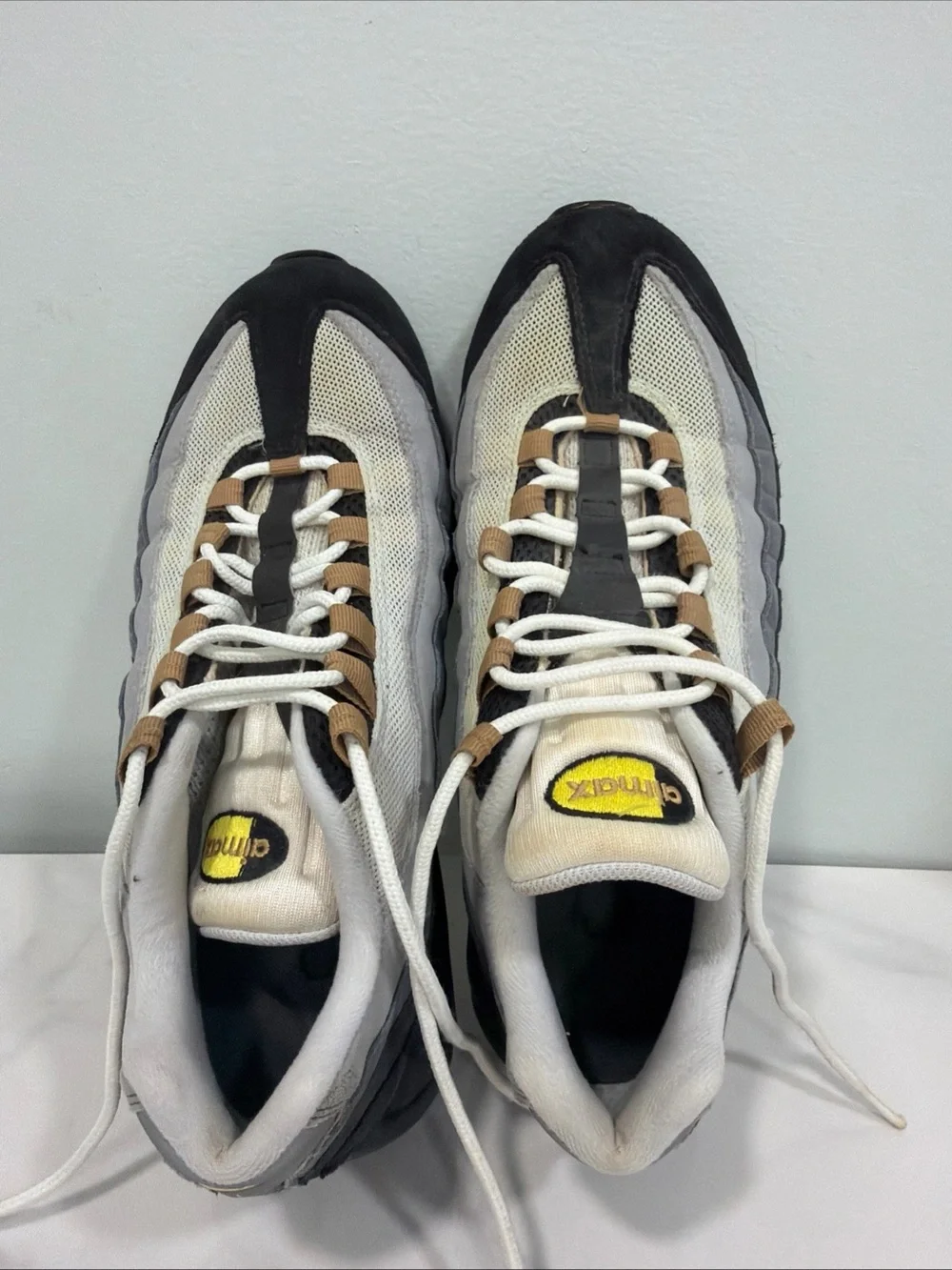 Nike Men's Black Gray Tan Air Max Sneakers with Yellow Logo